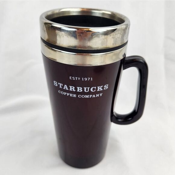 ☕️Vintage Starbucks Raspberry & Stainless Steel 16oz Travel Tumbler w/Handle - Picture 1 of 12